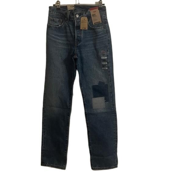 Levis Premium 501 PATCH Straight Jeans 24x30 Womens ButtonFly Distressed - Picture 1 of 5